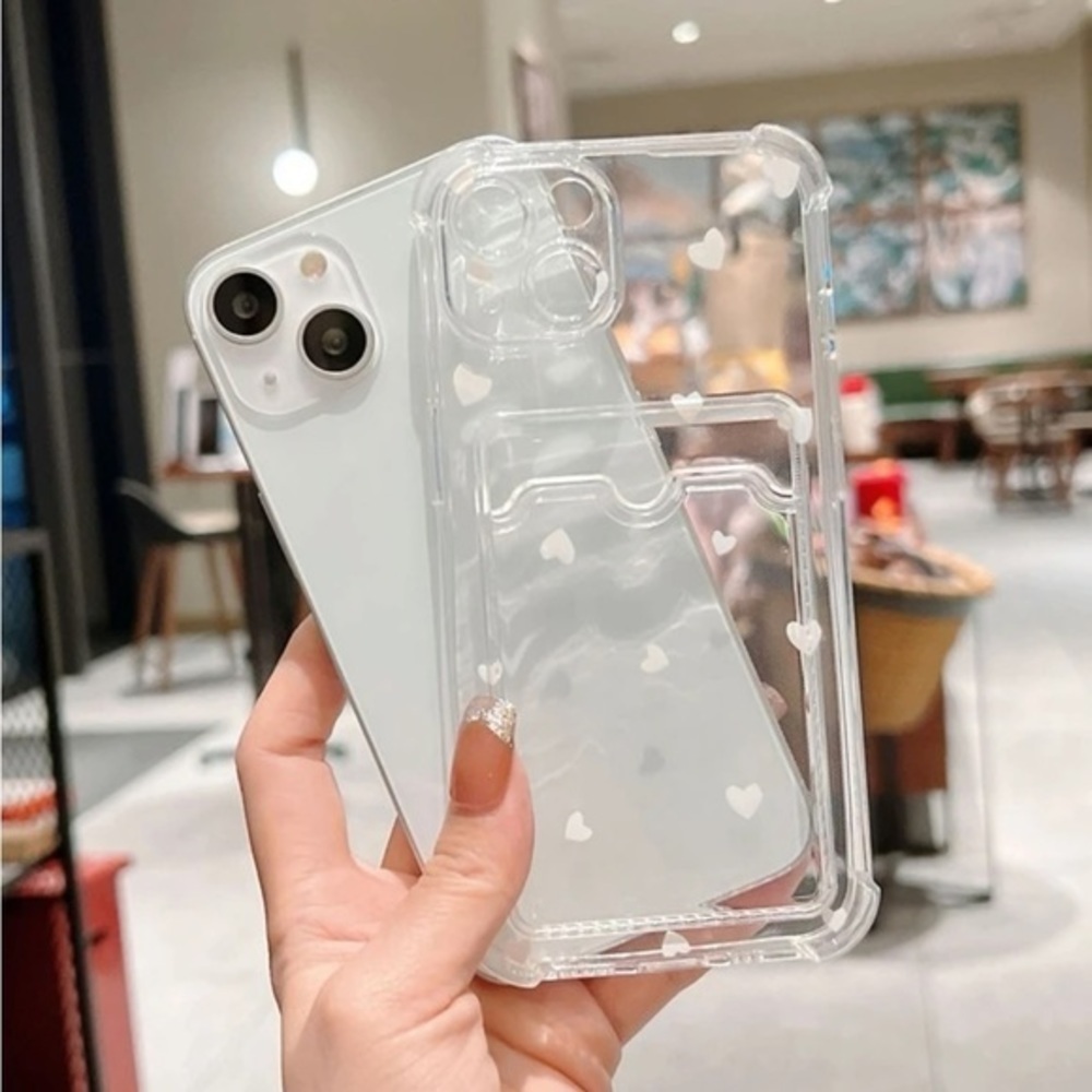 ⚠️Clearance🤍iPhone 13/Pro/Pro Max White Hearts Phone Case With Card Slot - Picture 1 of 4